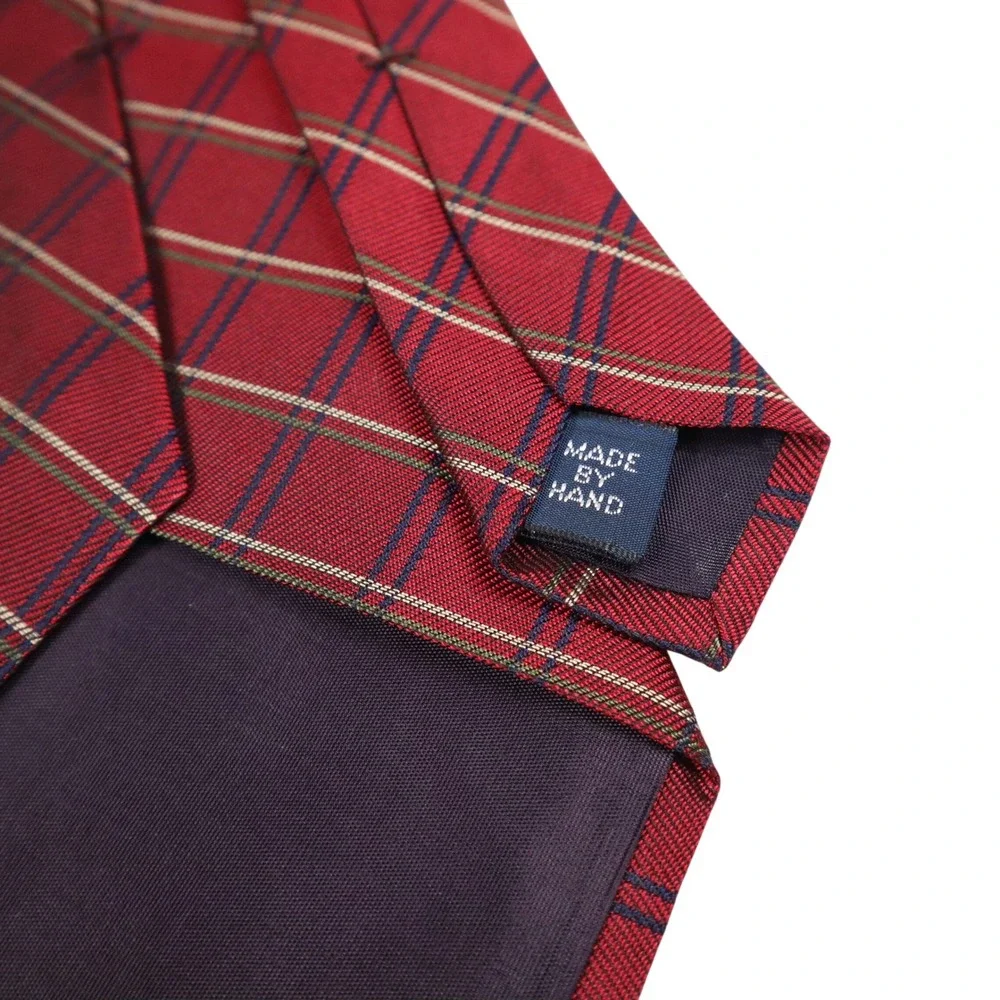 Polo Ralph Lauren Red Tartan Plaid Silk Tie Navy Olive Made‎ by Hand USA Classic